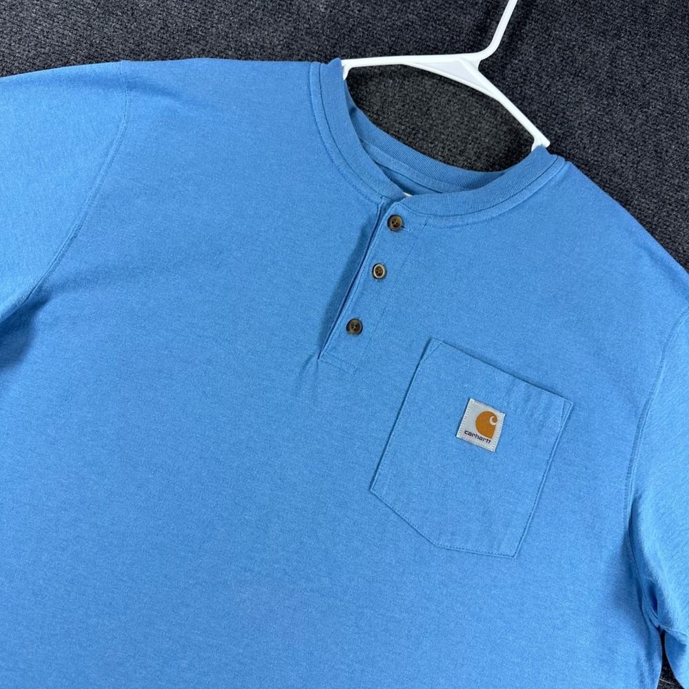 Carhartt Henley Shirt‎ Mens L Large Blue Loose Fit K84 Short Sleeve Pocket Tee